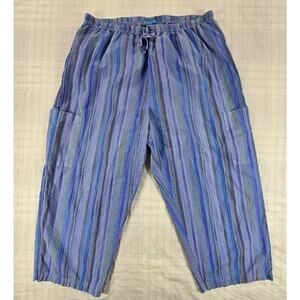 Fresh Produce Womens Cropped 100% Cotton Capri Pants Pockets Striped Purple 1X